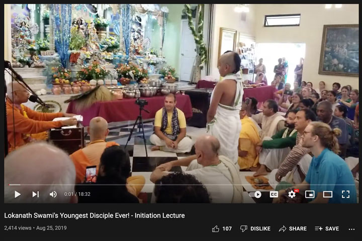 Lokanath Swami Initiates Child in ISKCON Alachua Temple Room